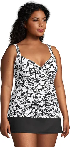 Vista 4 de Lands' End Traje de baño largo resistente al cloro con cuello en V para mujer, con tirantes ajustables