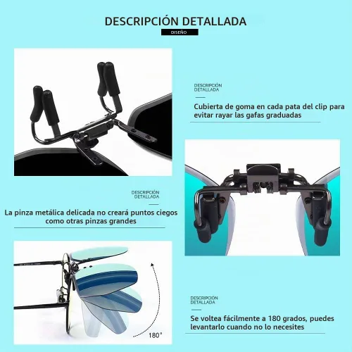 Vista 3 de Gafas de sol y gafas de sol de conducción nocturna con clip, reducción de deslumbramiento polarizado, visión de alta definición Azul