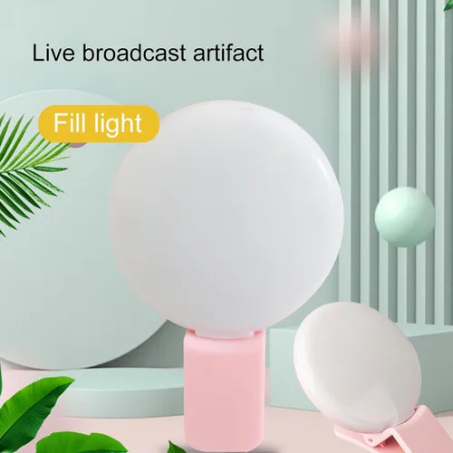 Vista 2 de Luz LED para selfie con clip, 3 niveles de luz ajustable, iluminación flash USB recargable para selfies, grabación de video, maquillaje rosa