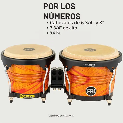 Vista 6 de Meinl Percussion FWB190AF Free Ride Series Bongos de madera, acabado de llama ámbar