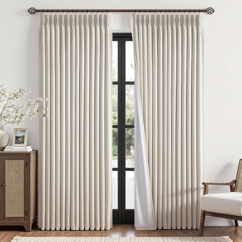 Vista 24 de Topfinel - Cortinas opacas plisadas de 96 pulgadas para dormitorio, 2 paneles Natural