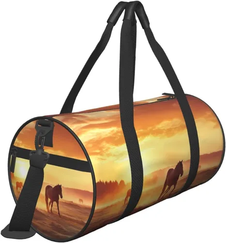 Vista 8 de Sports Gym Bag for Women Men Travel Duffel Bag Tote Horses on Pasture at Sundown Weekender Bag Canvas Carry on Overnight Bag for Travel Swimming