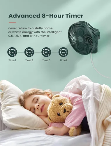 Vista 3 de Comoistar Ventilador pequeño oscilante de 10 pulgadas para montaje en pared con control remoto y temporizador, 4 velocidades, adaptador incluido
