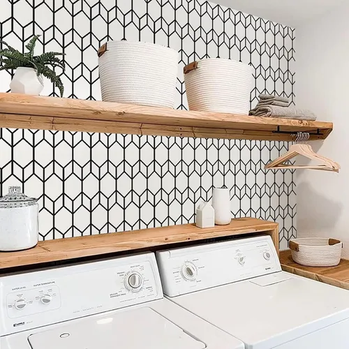 Vista 5 de Papel tapiz de rayas para despegar y pegar, moderno, extraíble, decorativo, bohemio, temporal, impermeable, geométrico, autoadhesivo
