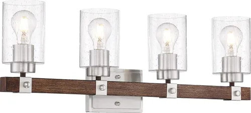 Vista 7 de Nuvo 60/6961 - Acabado de madera de níquel cepillado y nuez moscada con vidrio transparente sembrado, 1 luz