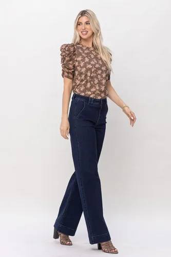 Vista 3 de Fiercely Bella Boutique' Pantalones de cintura alta con dobladillo ancho (estilo 82471)