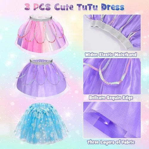Vista 5 de Latocos Kids Princess Dress Up Clothes for Little Girls Toddlers Unicorn Flower Fairy Frozen Elsa Princess Costume Set with Tutu Dress & Light Up