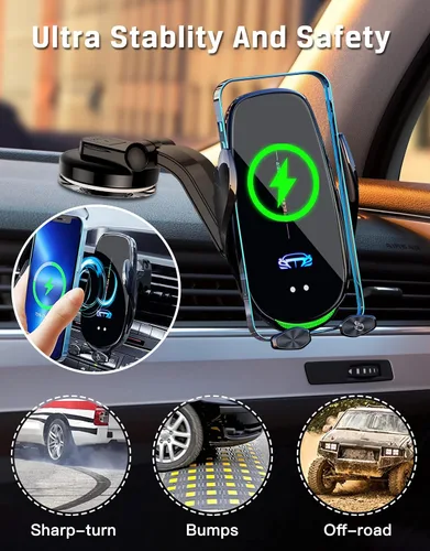 Vista 3 de Soporte inalámbrico para cargador de automóvil, carga rápida, sujeción automática de 15 W, soporte inteligente de inducción de control dual