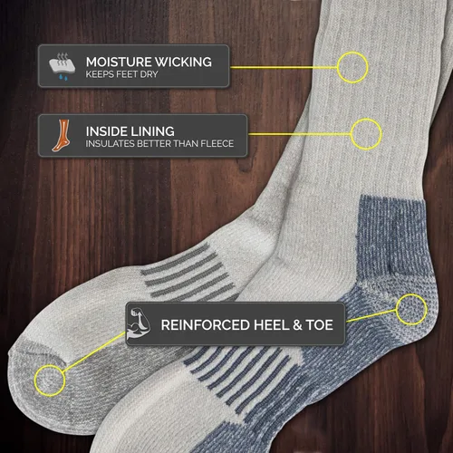 Vista 5 de HOT FEET Paquete de 4 calcetines para hombre, calcetines de senderismo activos y exteriores, totalmente acolchados, mezcla de lana térmica