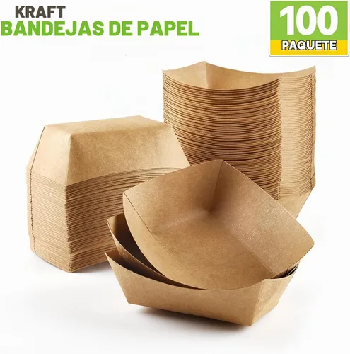Vista 5 de ZORRITA Paquete de 100 bandejas pequeñas de papel para alimentos de 1 libra
