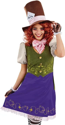 Vista 2 de fun shack Disfraz de sombrerero para mujer, disfraz de personaje de libro de profesores de Halloween para adultos, perfecto para fiestas y eventos