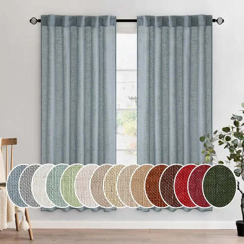 Vista 25 de MIULEE - Cortinas semitraslúcidas suaves y gruesas con textura de lino para cocina y ventana de baño, con trabilla trasera y bolsillo para Blanco