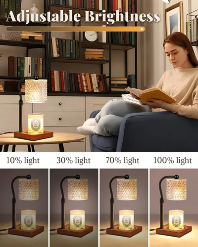 Vista 5 de Paquete de 2 Lámparas Calentadoras de Velas con Temporizador Regulador de Intensidad Altura Ajustable, Regalos de Decoración de Nuevo Hogar
