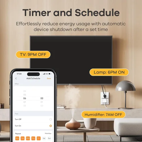 Vista 6 de Linkind Matter Smart Plug, funciona con Apple Home, Siri, Alexa, Google Home, SmartThings, Smart Outlet 15A/1800W Max, automatización del hogar