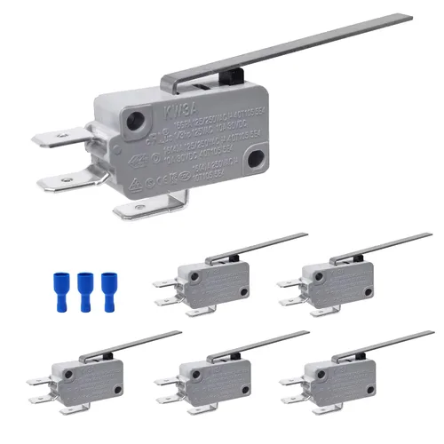 Vista 4 de 6 piezas de microinterruptor de límite SPDT con palanca de bisagra recta corta y acción de broche para Arduino, KW3A 16A 125/250V