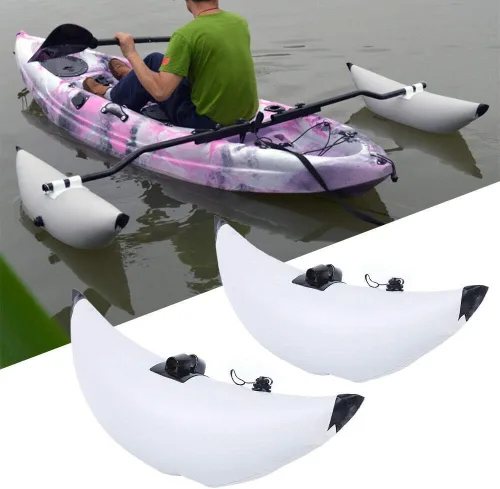 Vista 2 de Kayak Outrigger 2 piezas estabilizador portátil de PVC para kayak con barra de brazos de pato, barco inflable, kayak, canoa, pesca, estabilizador