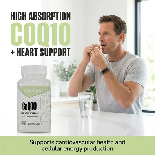 Vista 3 de NutraBio Suplemento dietético CoQ10, función cardíaca saludable y producción de energía celular, 100 mg - 60 cápsulas