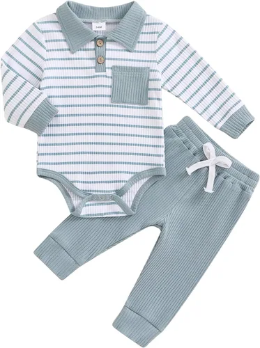 Vista 14 de Ropa para Bebé Recién Nacido Niño Niña Mameluco de Punto Acanalado Manga Larga Pantalones Algodón Sólido Conjuntos de Otoño Invierno para Bebés 2