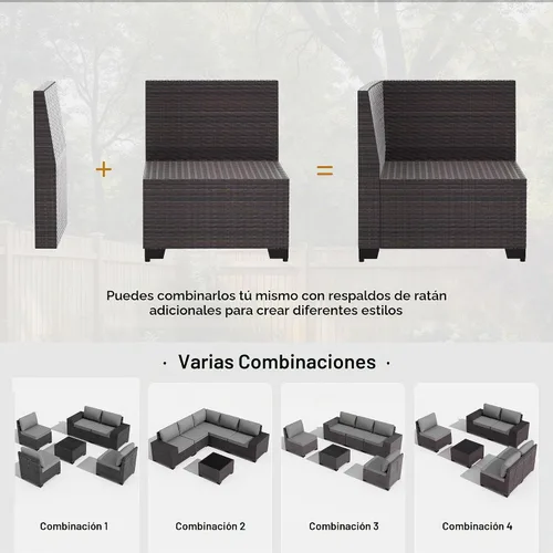 Vista 4 de Gotland Juego de muebles de patio de 6 piezas con 1 mesa auxiliar, 5 plazas de ratán seccional para exteriores con reposabrazos anchos de 29.5 Gris