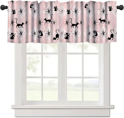 Vista 10 de Cenefa de cortina geométrica para ventanas, cenefa moderna con bolsillo para barra, 1 panel, cortinas cortas abstractas para playa, cortinas cortas