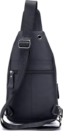 Vista 3 de BULLCAPTAIN Bolso cruzado de cuero para hombre, bolso bandolera de hombro, bolsas casuales para el pecho, para viajes, senderismo, mochilas