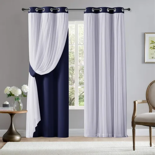 Vista 40 de BONZER Cortinas opacas con superposición transparente, mezcla y combina paneles de ventana de doble capa con aislamiento térmico para sala de estar