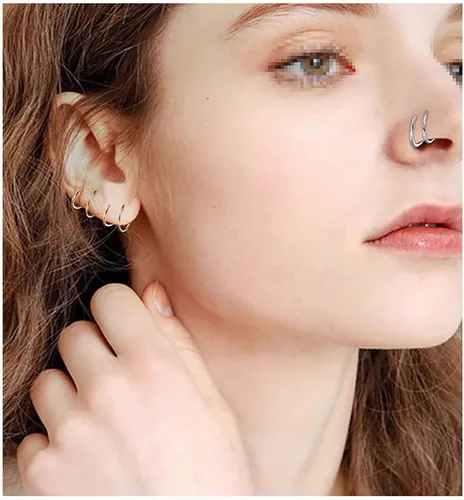 Vista 4 de Piercing de aro doble para nariz, labio, piercing para cartílago nasal, piercing individual de doble espiral, aretes de nariz unisex, Acero