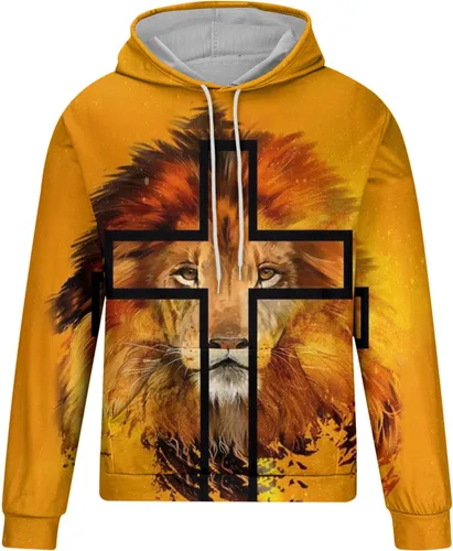 Vista 3 de Muscularfit Sudaderas con capucha y sudaderas de moda para hombre, con estampado de animales, sudaderas con capucha grandes y altas con cordón