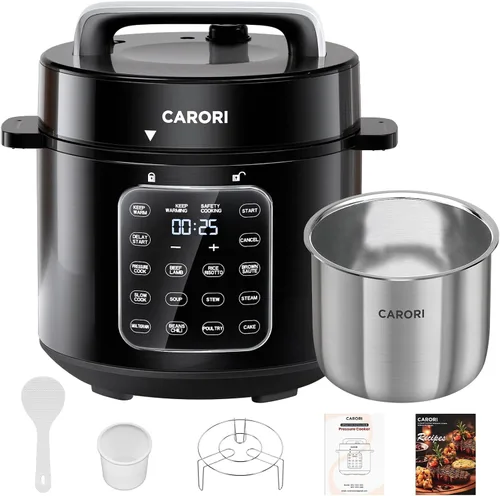 Vista 10 de Carori Olla a presión eléctrica 8 en 1, olla multifunción compacta de 3 cuartos de galón todo en 1 con olla de cerámica, salteado, cocción lenta Gris