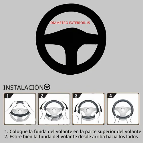 Vista 2 de Funda para volante de automóvil, almohadilla acolchada para las manos, deslizable, ajuste universal de 15''/38 cm (negro)