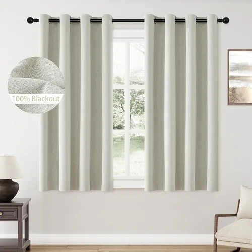 Vista 57 de ChrisDowa Cortinas 100% Opacas de Abedul Sólido de 45 Pulgadas de Largo, 2 Paneles para Dormitorio y Sala de Estar, Estilo Granja Oscurecedoras
