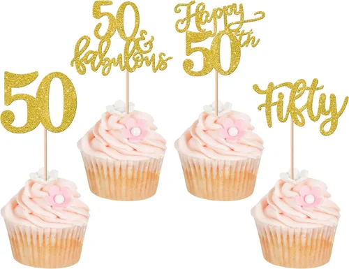 Vista 49 de Rsstarxi Paquete de 24 adornos con purpurina para cupcakes de 30 cumpleaños, treinta y 30 fabulosas selecciones de cupcakes, decoraciones para feliz