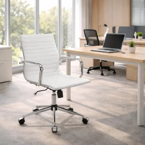 Vista 15 de Gray Office Chair, PU Leather Mid Back Adjustable Desk Chair Adjustable Height with Quiet Rolling Casters