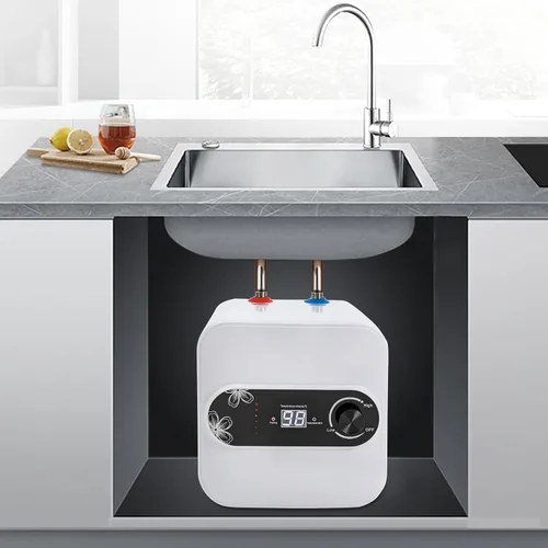 Vista 2 de DHBREK Calentador de agua eléctrico con mini-tanque, 110 V, 2.1 galones, 1.5 KW, blanco, punto de uso instantáneo, calentador de agua caliente