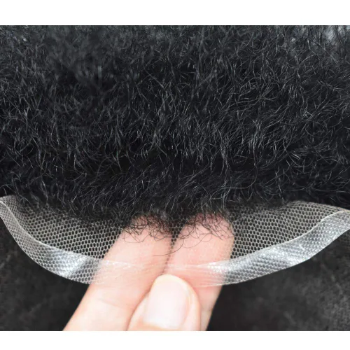 Vista 4 de Afro - Toupee - Toupee para hombre, encaje suizo, rizado, para hombres negros, hombres afroamericanos, todos los encajes, sistemas de reemplazo