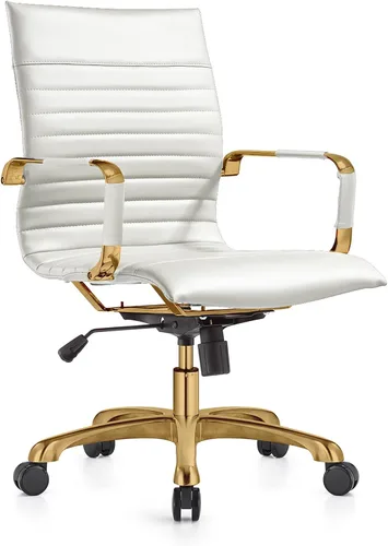 Vista 28 de LeisureMod Harris Silla de oficina con almohadilla suave, silla ejecutiva de piel sintética con base de acero dorado, altura ajustable, bloqueo