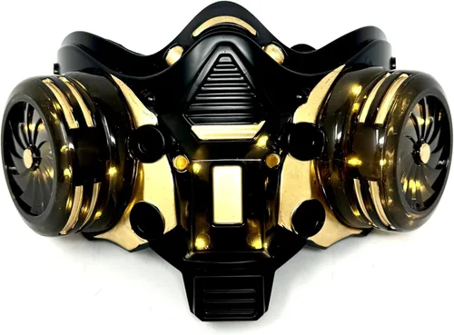 Vista 7 de Máscara de media cara metálica LED estilo steampunk para disfraz de Halloween, fiesta de cosplay
