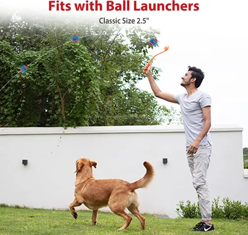 Vista 5 de Gigwi Pelota de tenis chirriante para perros, pelota interactiva para perros pequeños y medianos, juguete de goma colorido y de rebote alto de 2.5