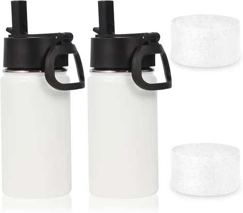Vista 29 de Volhoply Botella de agua de acero inoxidable aislada de 14 onzas con tapa de pajita y funda de silicona, sin BPA, fácil de usar para niños y niñas