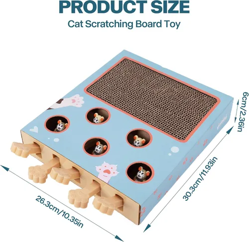 Vista 7 de PAWISE Juguete rascador interactivo para gatos, tablero rascador de cartón 3 en 1 y caja de juguetes interactiva de rompecabezas para gatos