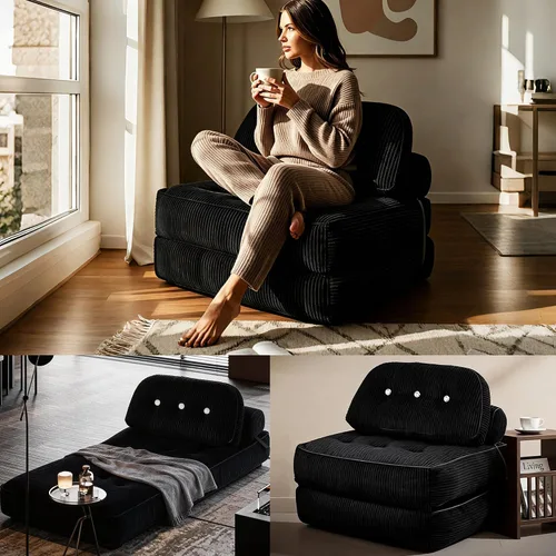 Vista 11 de Sofá cama plegable Futón Sofá Cama Silla Rosa y Negro Negro y rosado