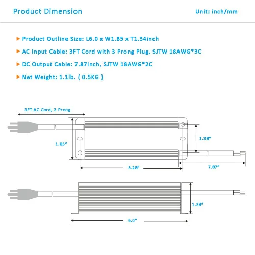 Vista 5 de UL Reconocido 12V LED Driver 60W IP67 impermeable AC DC adaptador 12V 5A fuente de alimentación 120V a 12 voltios transformador de bajo voltaje