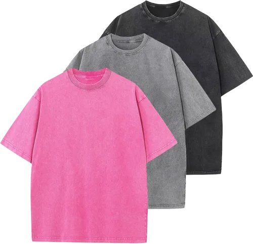 Vista 36 de Camisetas de algodón para hombre, de gran tamaño, unisex, de manga corta, casual, holgada, de lavado, unicolor, básicas A-Negro
