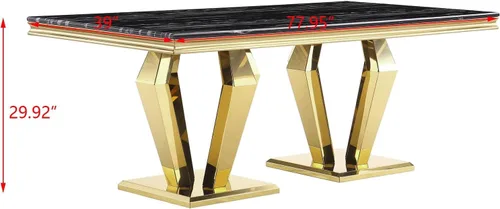 Vista 4 de ACEDÉCOR Juego de 4 mesas de comedor, mesa rectangular con parte superior textil, base geométrica de metal y 4 sillas de comedor de piel sintética