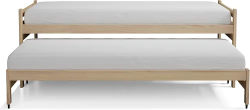 Vista 3 de Cama individual XL sobre cama individual de madera de Pennsylvania con ruedas de madera de pino maciza con ruedas sin terminar con soporte