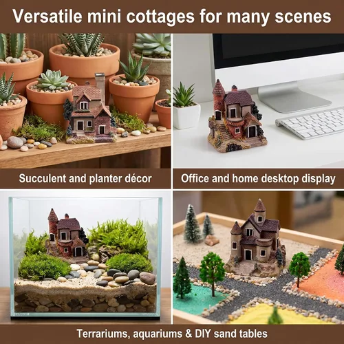 Vista 3 de 4 piezas de casa en miniatura de hadas, jardinería, micro paisaje, pueblo, piedra, bonsái, terrario, manualidades, adornos, accesorios, decoración