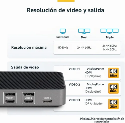 Vista 4 de StarTech - Base universal USB-C triple 4K, MacBook Pro Air y Windows, HDMI