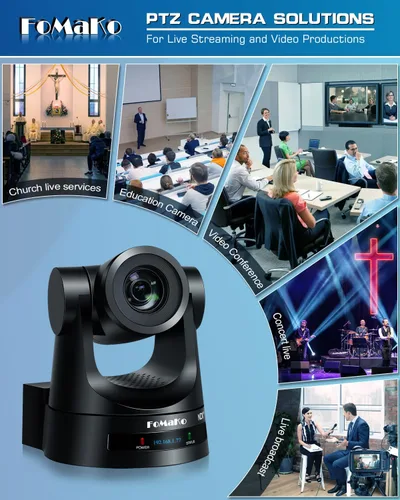 Vista 7 de Cámara FoMaKo NDI PTZ, 30X Zoom Óptico, Seguimiento Automático AI Gen 3, Cámara HDMI PTZ para Servicios de Adoración en Vivo, Educación y Eventos