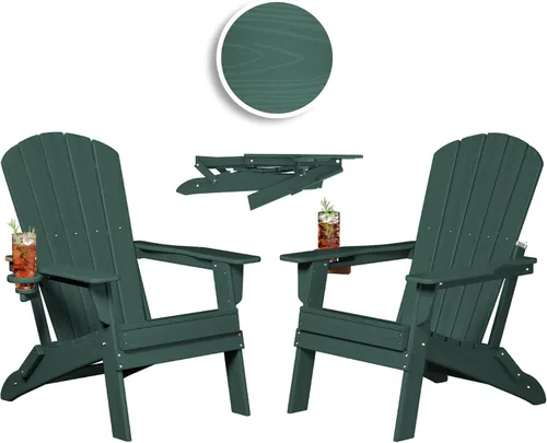 Vista 40 de Plawdlik Juego de 10 sillas plegables Adirondack con textura de madera, HDPE pesado para todo tipo de clima, juego cómodo junto a la piscina, patio