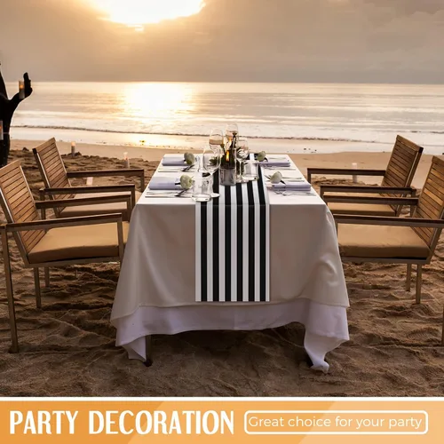 Vista 7 de Camino de mesa a rayas de poliéster, diseño a rayas, moderno, camino de mesa elegante para eventos en interiores, cenas familiares, banquetes al
